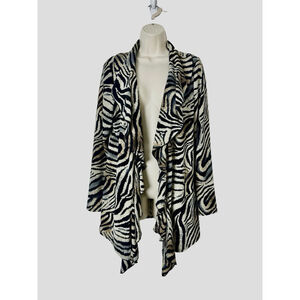 Frank Lyman Animal Print Open Waterfall Drape Cardigan Sweater Size 14 Designer